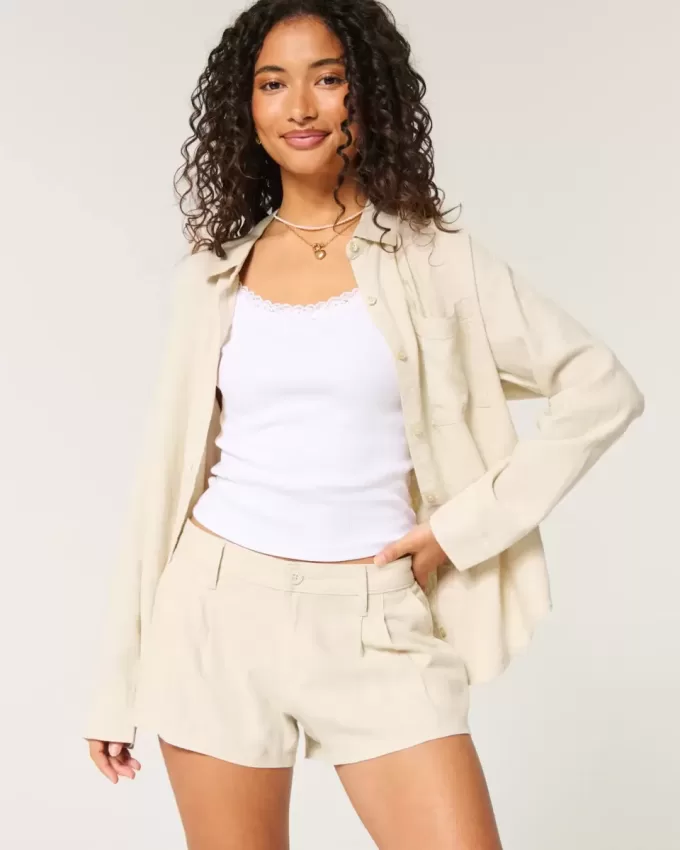 Hollister Livvy Shorts in misto lino a vita bassa da 3″