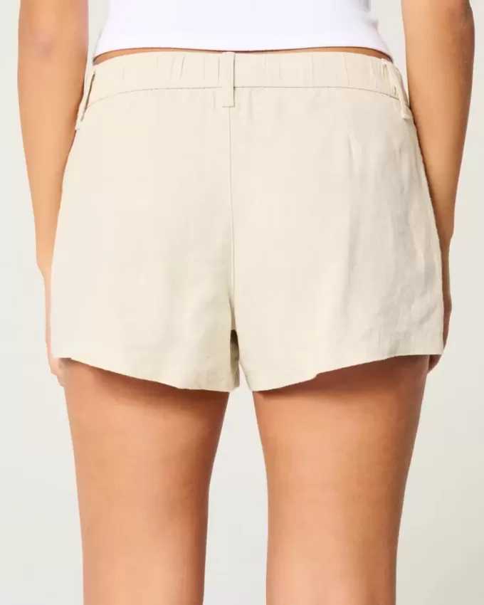 Hollister Livvy Shorts in misto lino a vita bassa da 3″