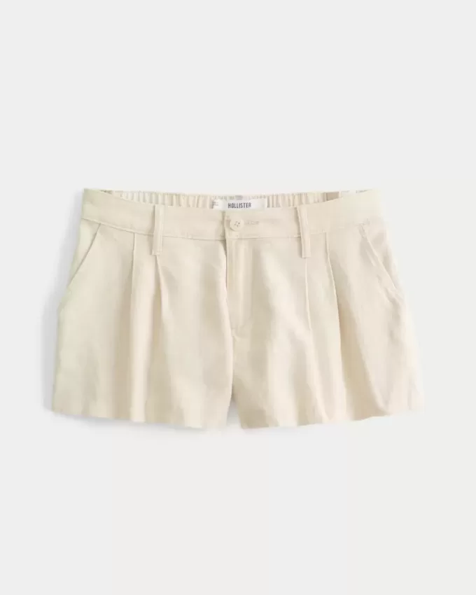 Hollister Livvy Shorts in misto lino a vita bassa da 3″