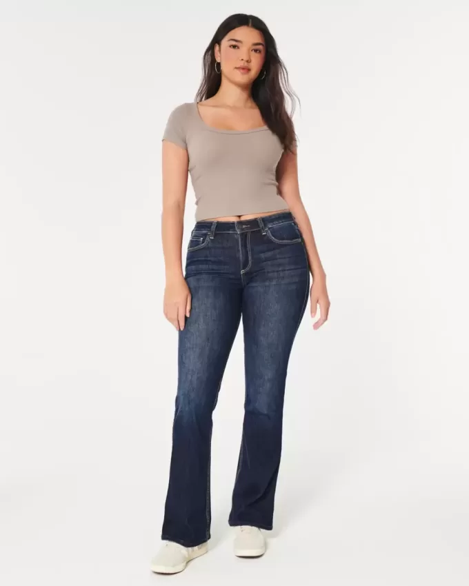 Jeans a vita media Curvy con lavaggio scuro