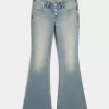 Jeans a zampa a lavaggio medio e vita ultra bassa