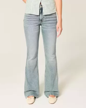 Jeans a zampa a vita alta con lavaggio medio