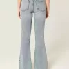 Jeans a zampa a vita alta con lavaggio medio