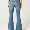 Jeans a zampa a vita alta con lavaggio medio