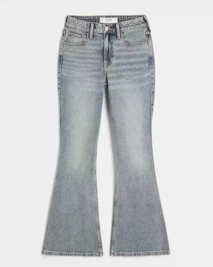 Jeans a zampa a vita alta con lavaggio medio