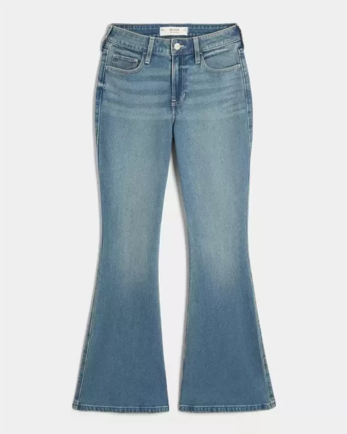 Jeans a zampa a vita alta con lavaggio medio
