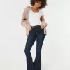 Jeans a zampa a vita alta con lavaggio scuro