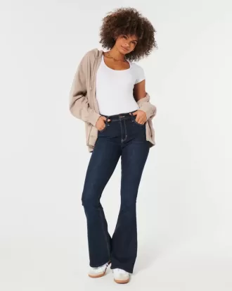 Jeans a zampa a vita alta con lavaggio scuro