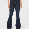 Jeans a zampa a vita alta con lavaggio scuro