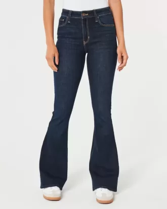 Jeans a zampa a vita alta con lavaggio scuro