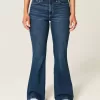 Jeans a zampa a vita alta con lavaggio scuro