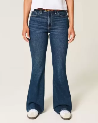 Jeans a zampa a vita alta con lavaggio scuro
