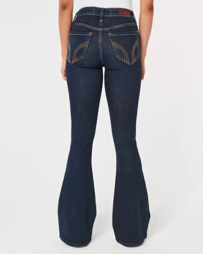 Jeans a zampa a vita alta con lavaggio scuro