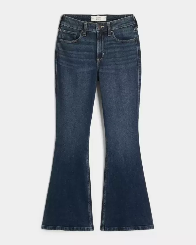 Jeans a zampa a vita alta con lavaggio scuro