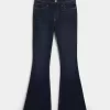 Jeans a zampa a vita alta con lavaggio scuro
