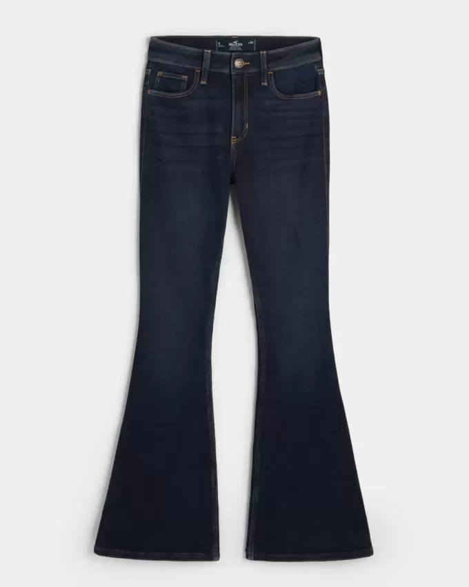 Jeans a zampa a vita alta con lavaggio scuro
