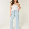 Jeans a zampa con ricamo a cuore e lavaggio chiaro a vita alta