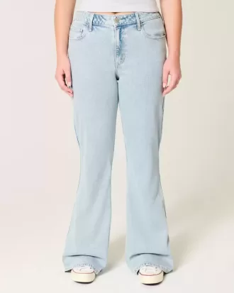 Jeans a zampa con ricamo a cuore e lavaggio chiaro a vita alta