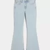 Jeans a zampa con ricamo a cuore e lavaggio chiaro a vita alta