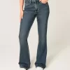 Jeans a zampa con ricamo floreale a lavaggio scuro a vita alta