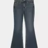 Jeans a zampa con ricamo floreale a lavaggio scuro a vita alta