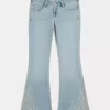 Jeans a zampa con ricamo floreale e lavaggio chiaro a vita bassissima