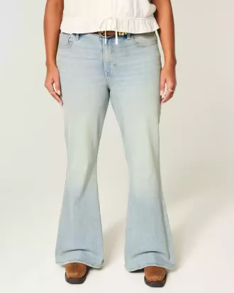 Jeans a zampa con tasche a stella e lavaggio chiaro a vita alta