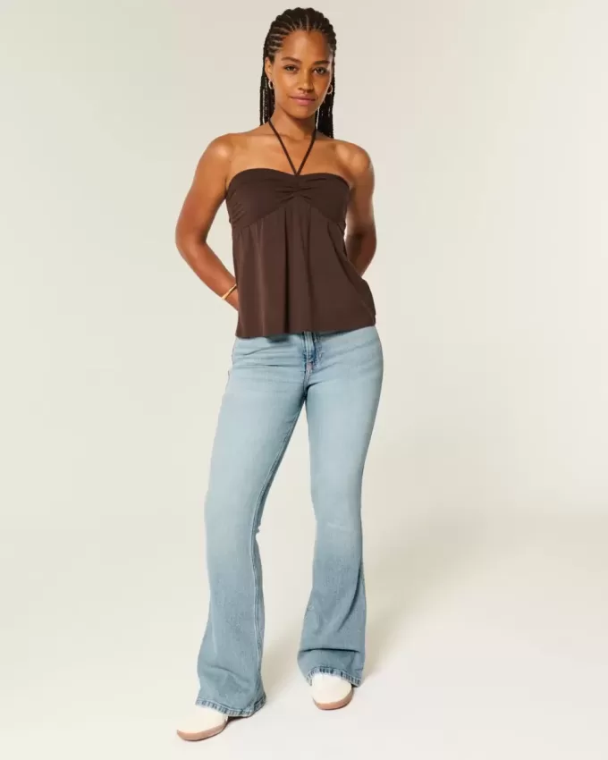 Jeans a zampa curvy a vita alta e lavaggio medio
