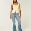 Jeans a zampa curvy a vita alta e lavaggio medio