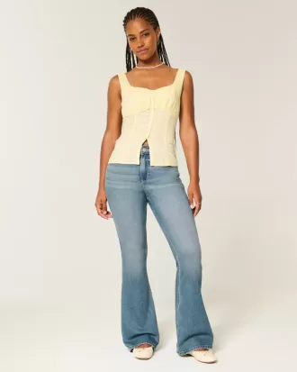 Jeans a zampa curvy a vita alta e lavaggio medio