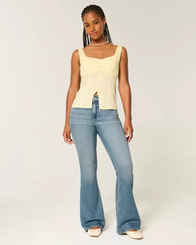 Jeans a zampa curvy a vita alta e lavaggio medio