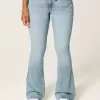 Jeans a zampa curvy a vita alta e lavaggio medio