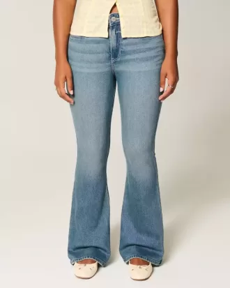 Jeans a zampa curvy a vita alta e lavaggio medio