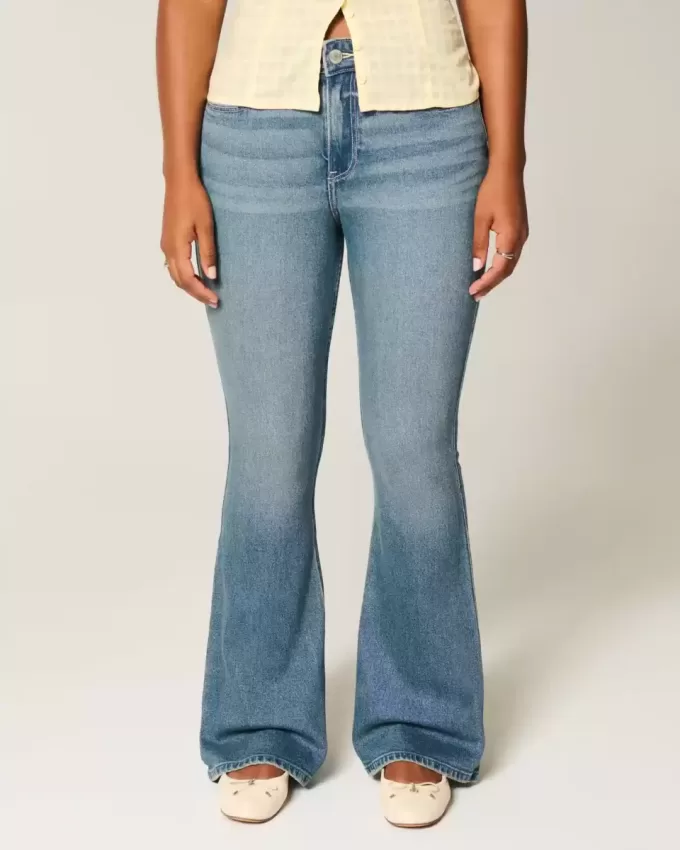 Jeans a zampa curvy a vita alta e lavaggio medio