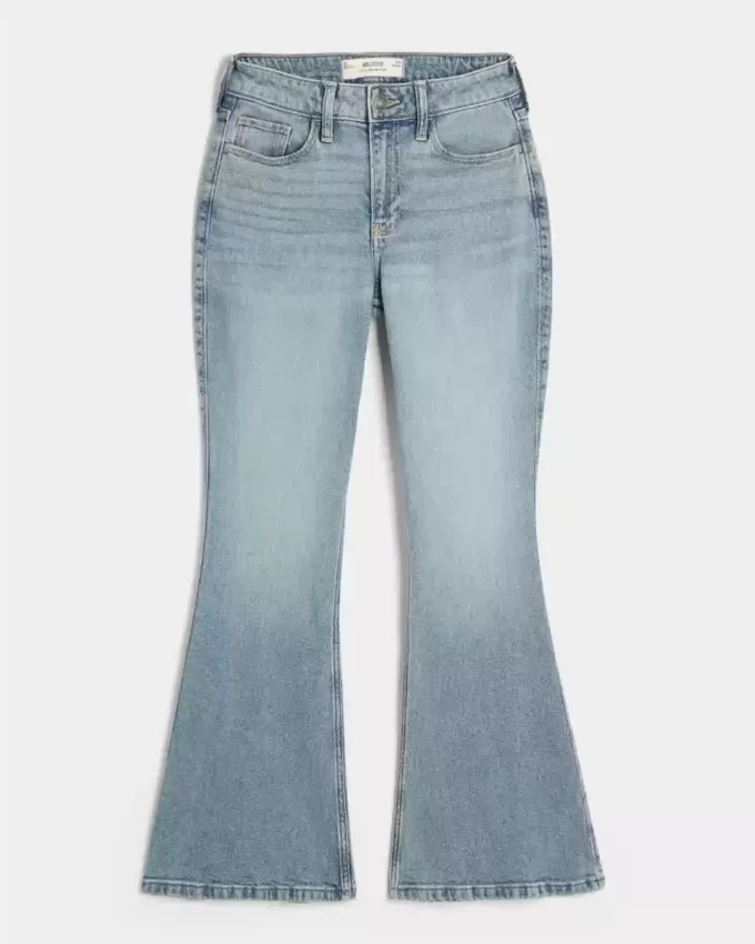 Jeans a zampa curvy a vita alta e lavaggio medio