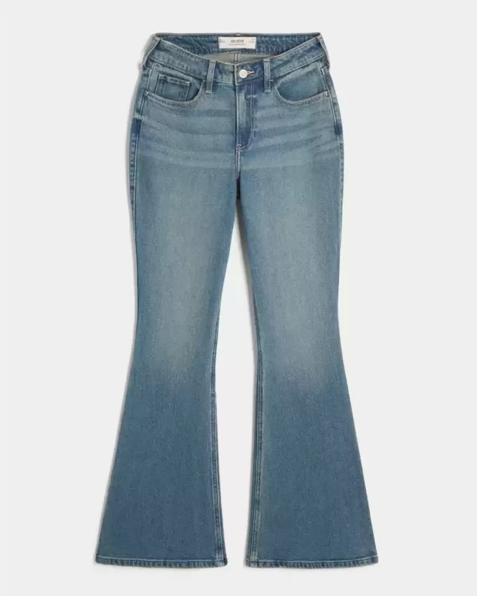 Jeans a zampa curvy a vita alta e lavaggio medio