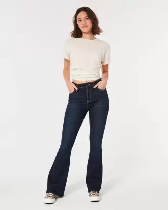 Jeans a zampa curvy a vita alta e lavaggio scuro