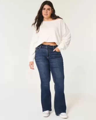 Jeans a zampa curvy a vita alta e lavaggio scuro
