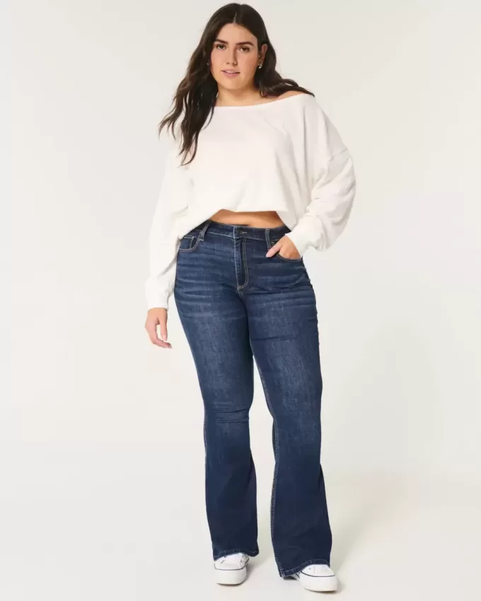 Jeans a zampa curvy a vita alta e lavaggio scuro