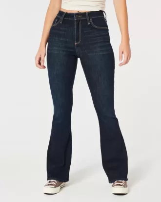 Jeans a zampa curvy a vita alta e lavaggio scuro