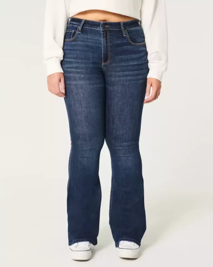 Jeans a zampa curvy a vita alta e lavaggio scuro