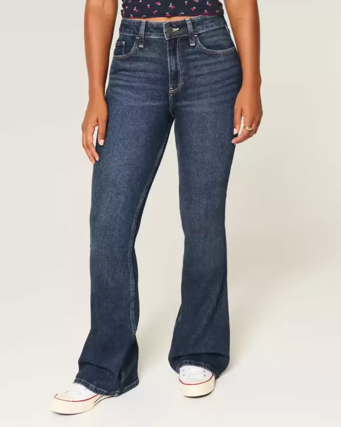 Jeans a zampa curvy a vita alta e lavaggio scuro
