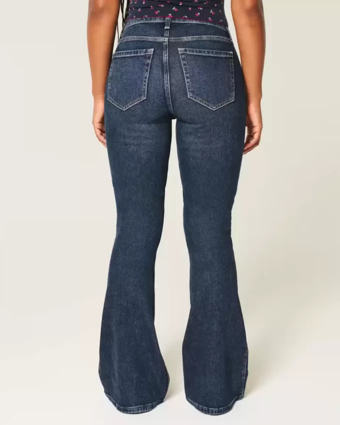 Jeans a zampa curvy a vita alta e lavaggio scuro