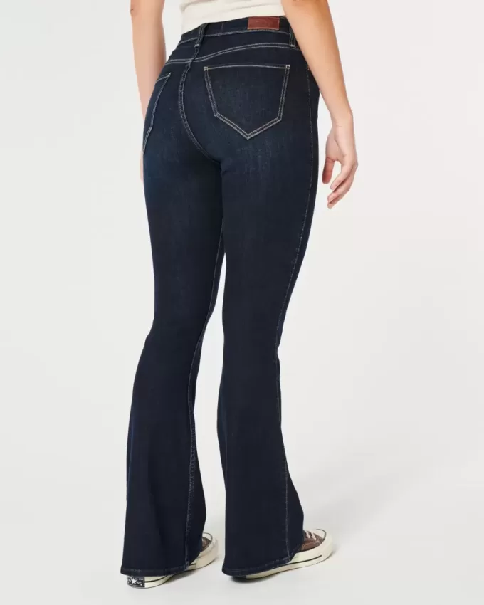 Jeans a zampa curvy a vita alta e lavaggio scuro