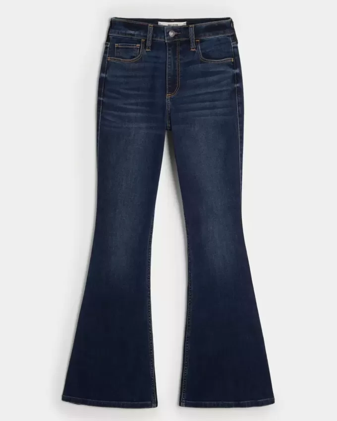 Jeans a zampa curvy a vita alta e lavaggio scuro