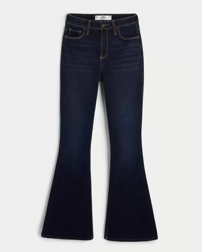 Jeans a zampa curvy a vita alta e lavaggio scuro