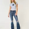 Jeans a zampa strappati a vita alta con lavaggio medio