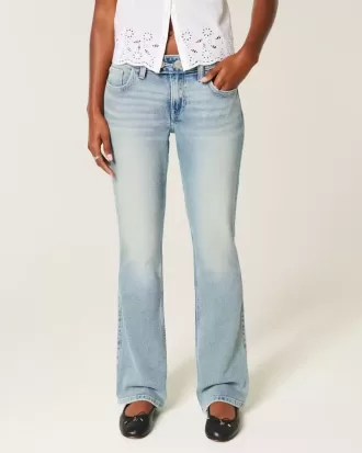 Jeans bootcut a vita bassa con ricamo a farfalla e lavaggio medio