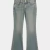 Jeans bootcut a vita bassa con ricamo a farfalla e lavaggio medio