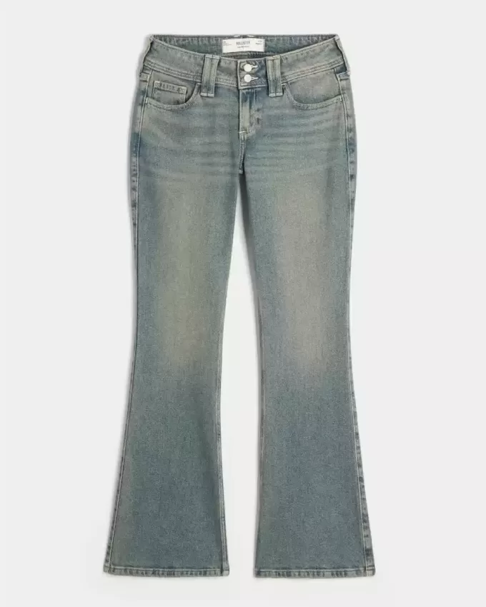 Jeans bootcut a vita bassa con ricamo a farfalla e lavaggio medio